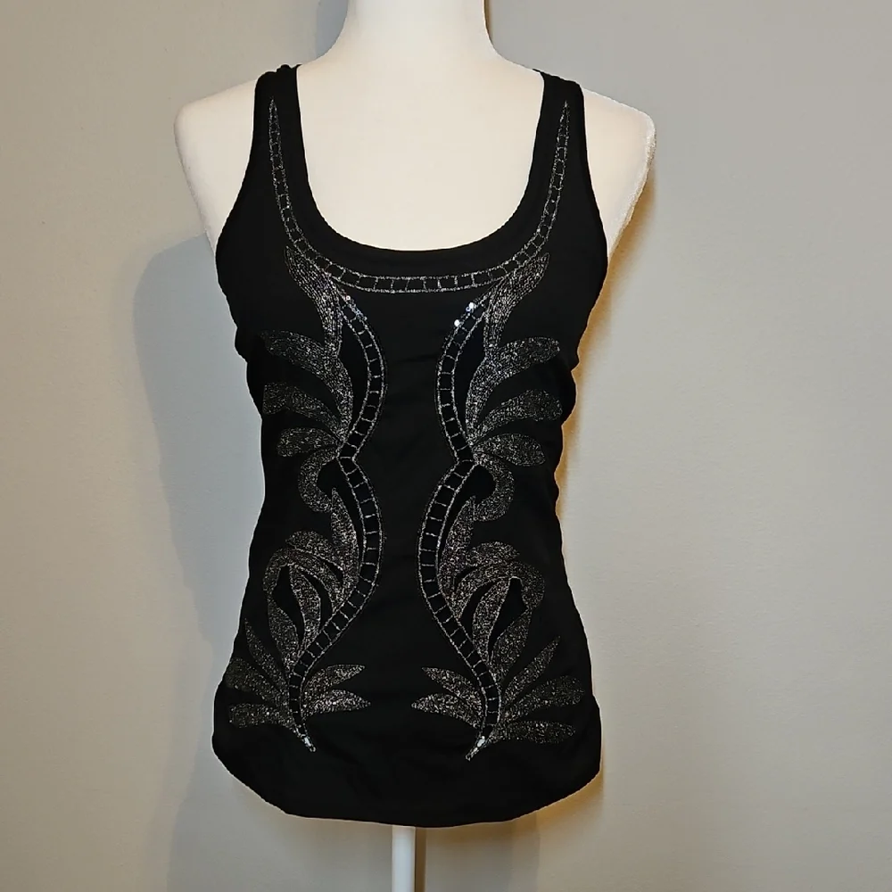 Express Black Sequin Embellished Tank Top XS